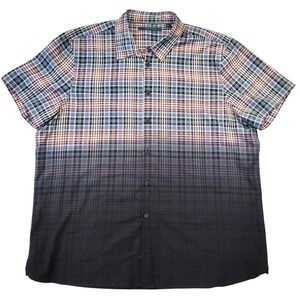 Perry Ellis Dip Dye‎ Red Blue Check Button Short Sleeve Shirt Men's Size XXL